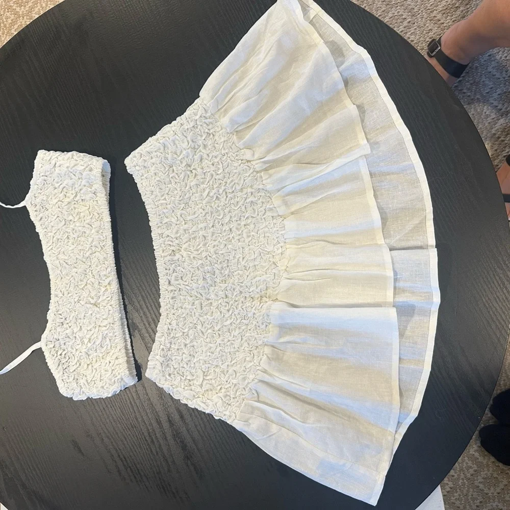 popcorn hanky hem mini skirt and top in white - a set brand new no tags - Picture 2 of 5
